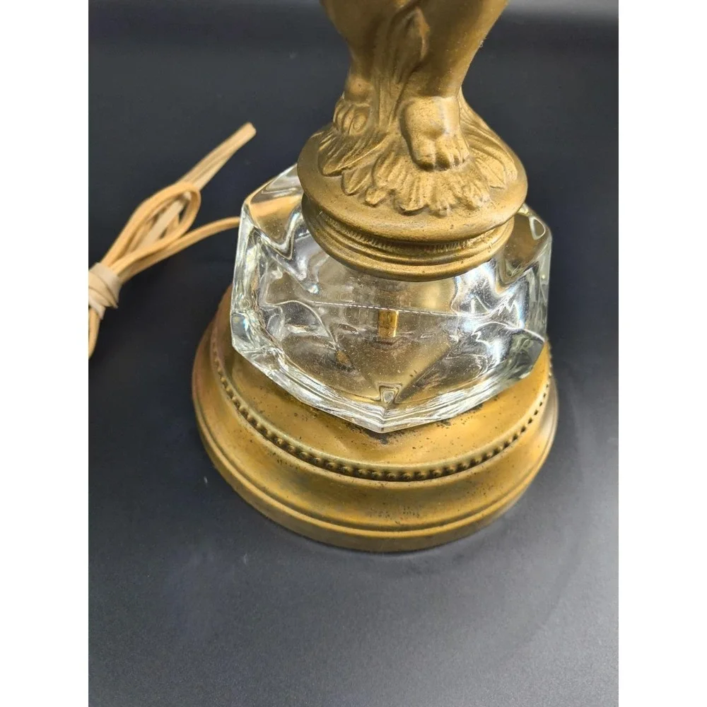 Vintage 1950s Hollywood Regency Cherub Boudoir Lamp Glass Crystal Gilt Mixed...